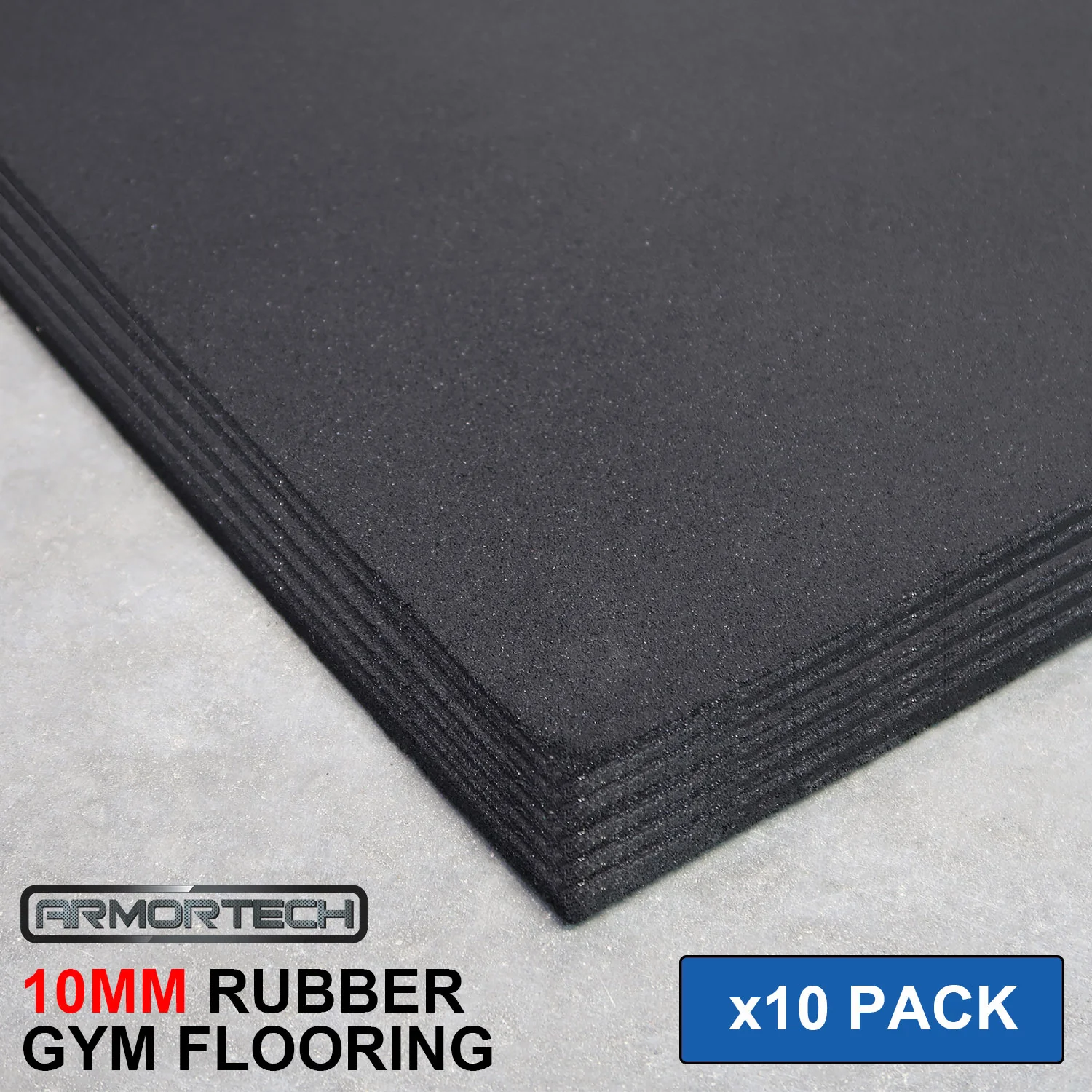 10 Pack (10mm / Black) Rubber Gym Flooring Mats - Image 3